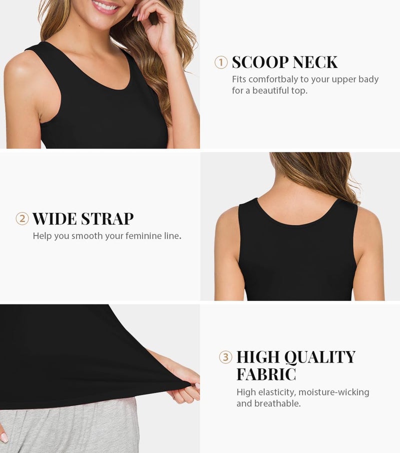 Rosyline 3 Piece Women Tank Tops Basic Sleeveless Undershirt Layering Tanks Black/Black/Black L - Image 3